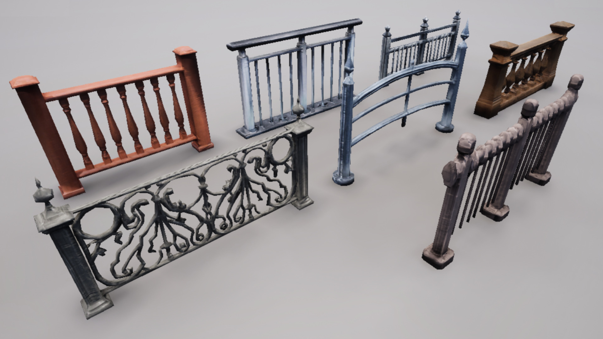 Modular Railing Pack Low-poly 3D model_7