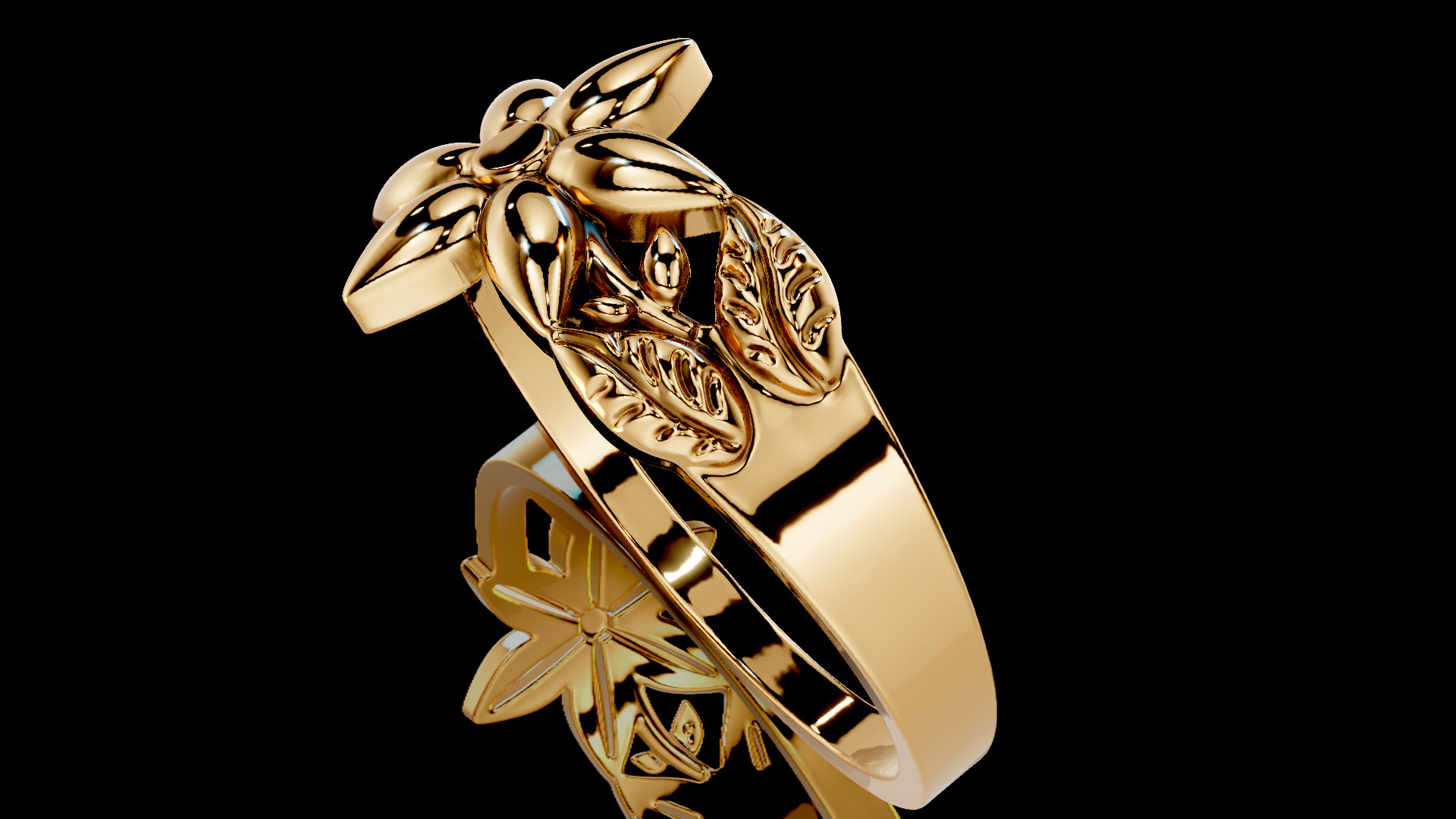 3 Models Flower and leaves Ring 3D print model_7