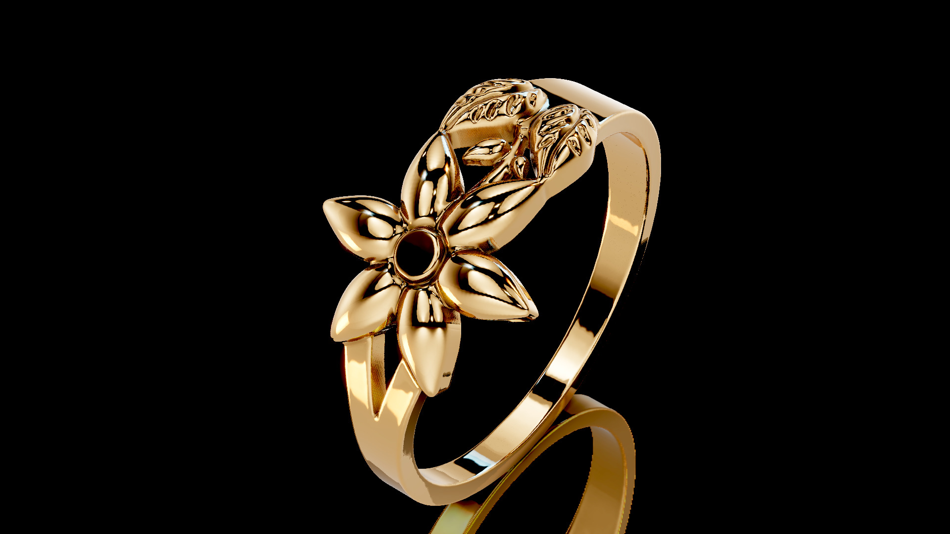 3 Models Flower and leaves Ring 3D print model_1