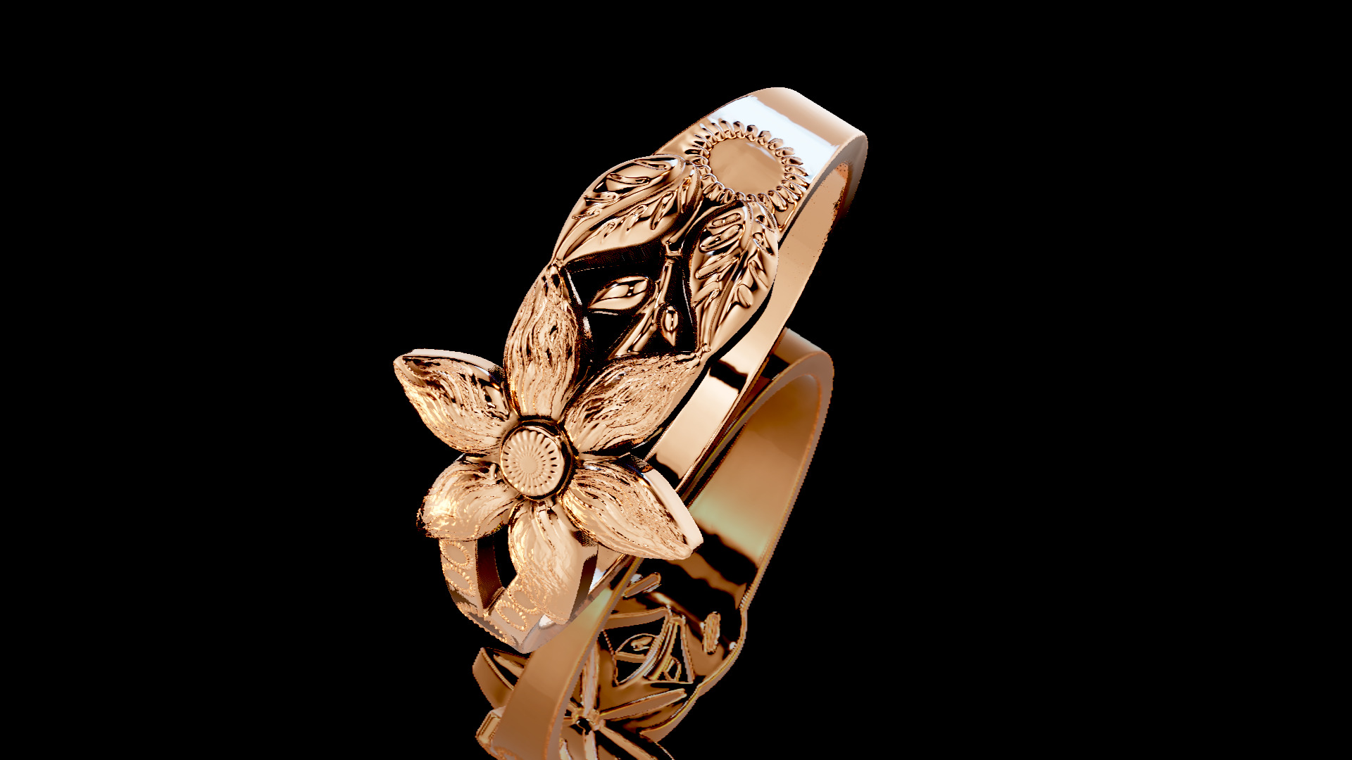 3 Models Flower and leaves Ring 3D print model_4