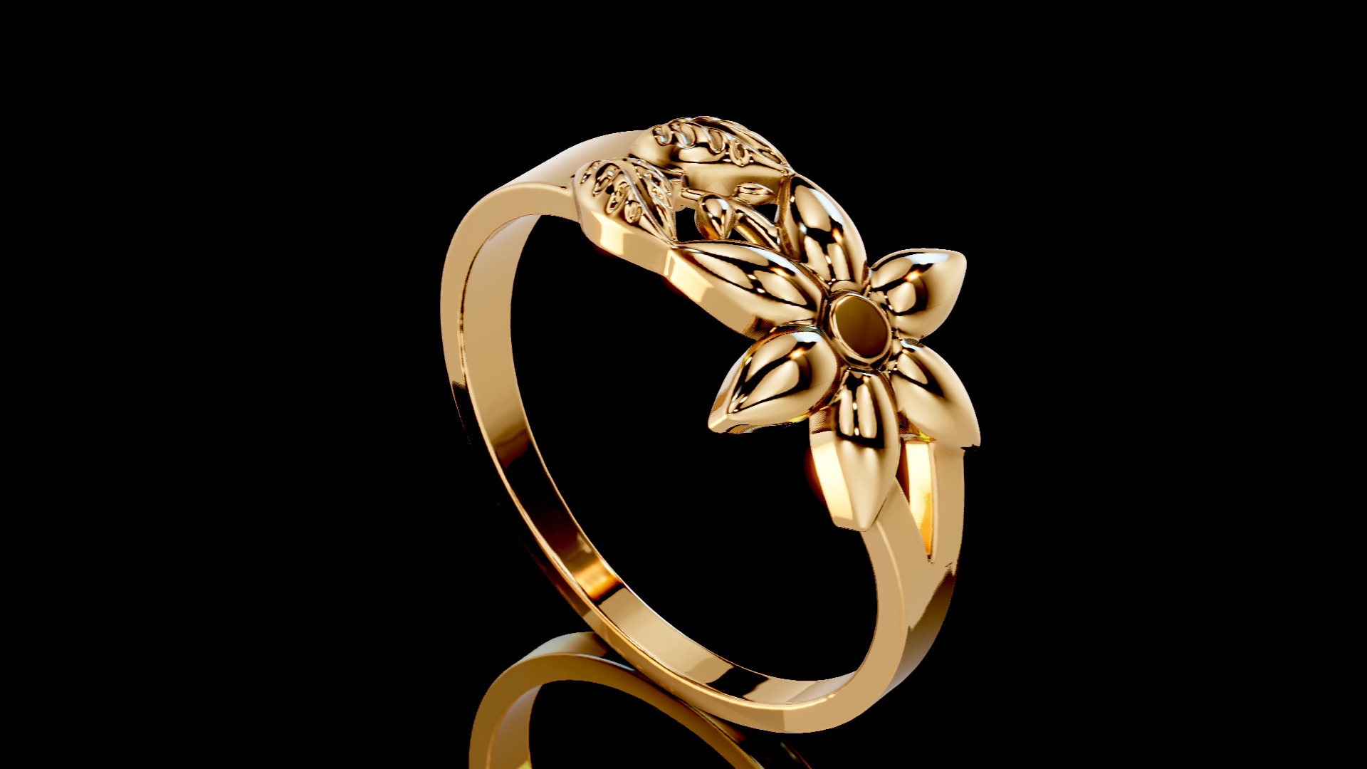3 Models Flower and leaves Ring 3D print model_5