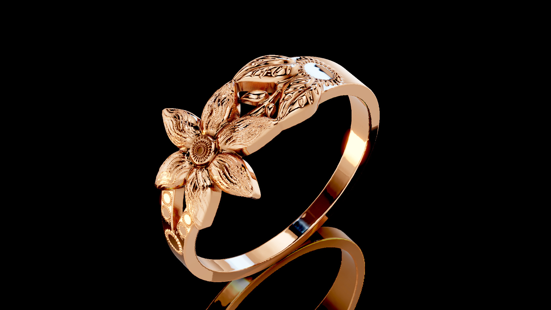 3 Models Flower and leaves Ring 3D print model_2