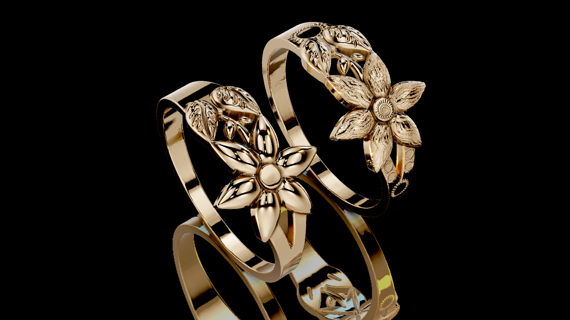 3 Models Flower and leaves Ring 3D print model_9