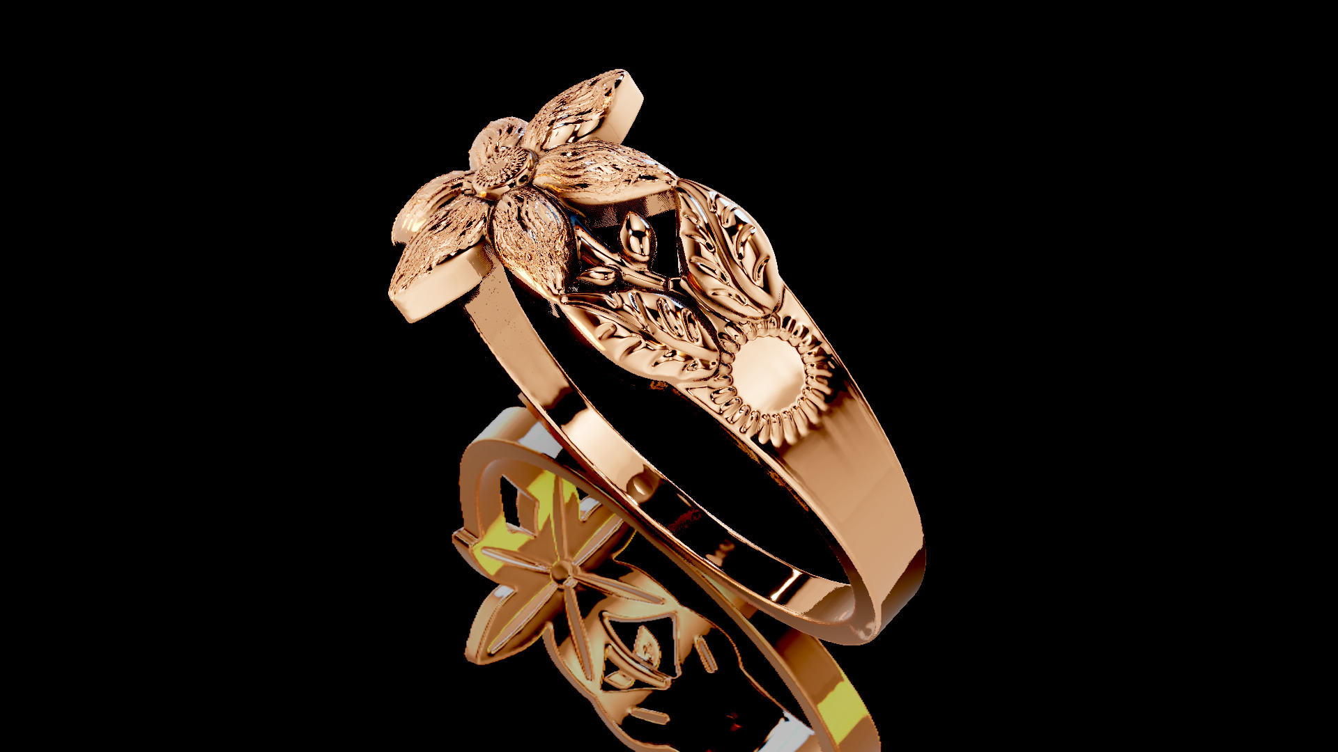 3 Models Flower and leaves Ring 3D print model_8