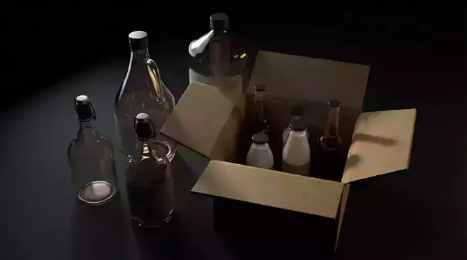 Realistic Glass Bottle Collection 3D model 6