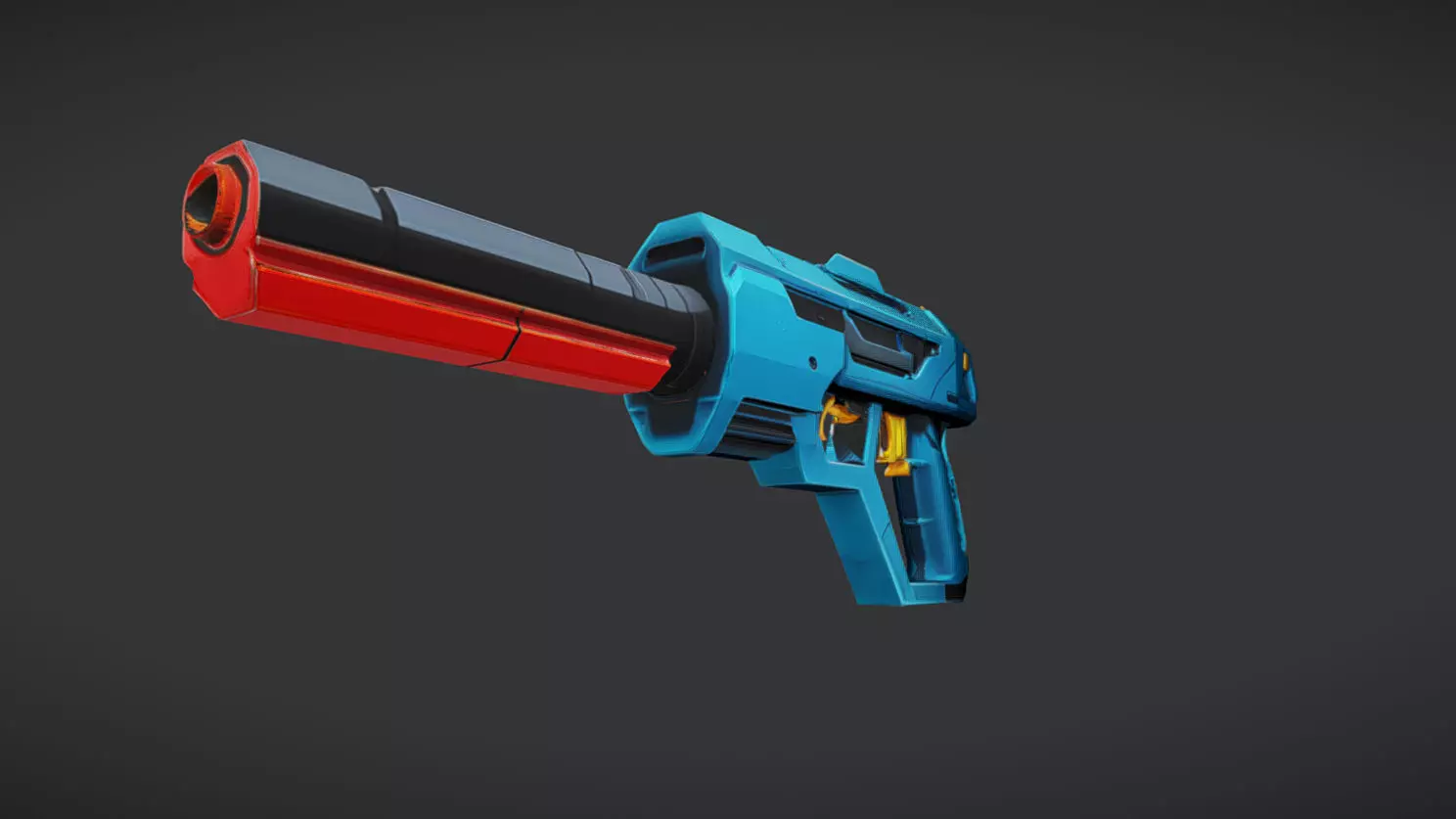 futuristic blue and red gun 3D model_0