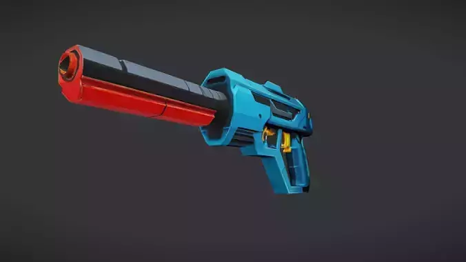 futuristic blue and red gun
