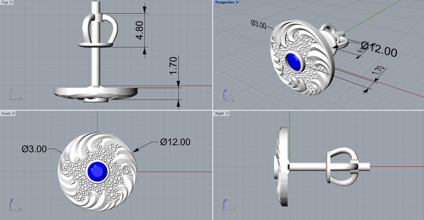 Diamond golden ratio Jewelry earring stud E33 3D print model_2