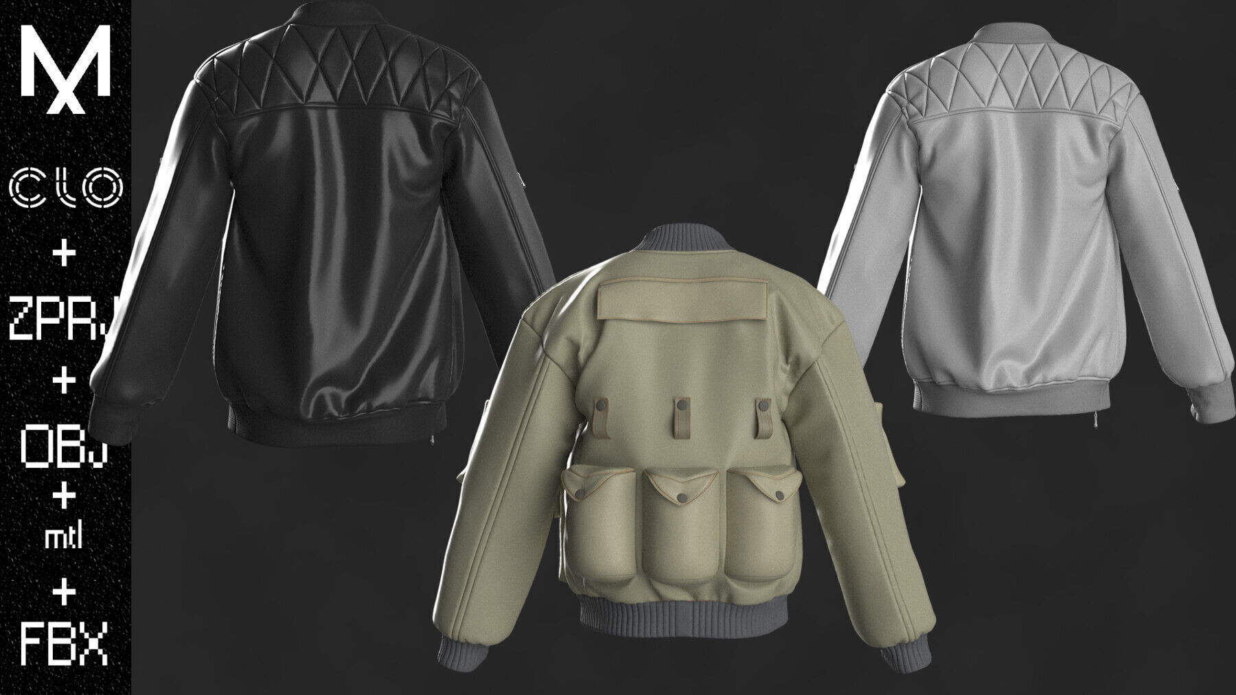 Leather Jackets Male Marvelous designer Clo3d OBJ mtl FBX ZPRJ 3D model_1