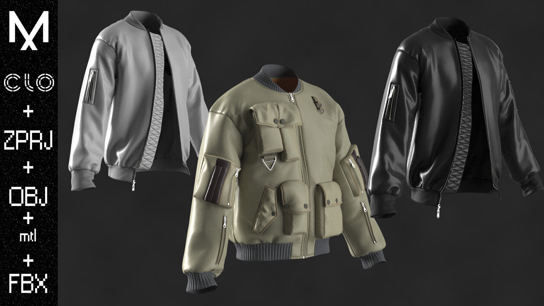Leather Jackets Male Marvelous designer Clo3d OBJ mtl FBX ZPRJ 3D model_3