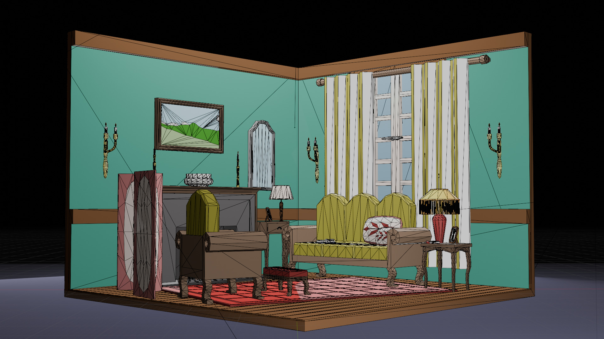 Low-Poly Living Room Interior Scene 3D Model Low-poly 3D model_8