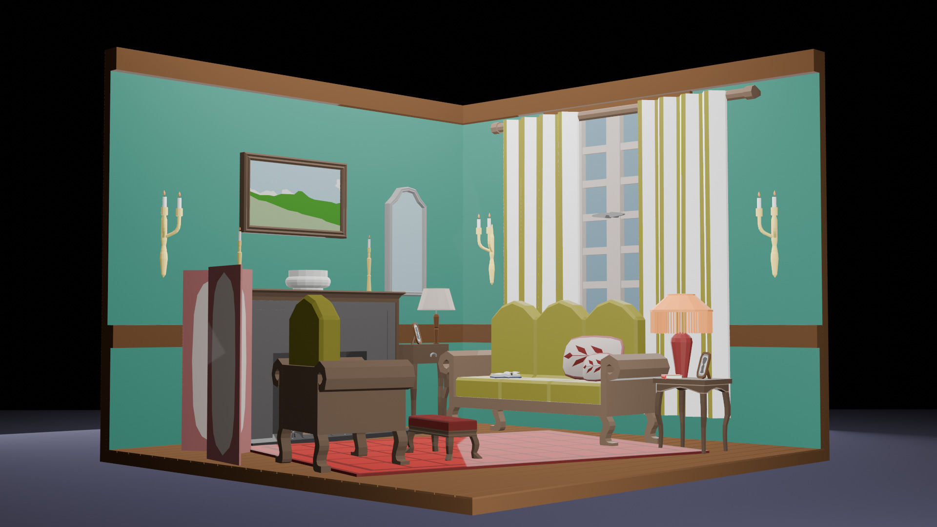 Low-Poly Living Room Interior Scene 3D Model Low-poly 3D model_5