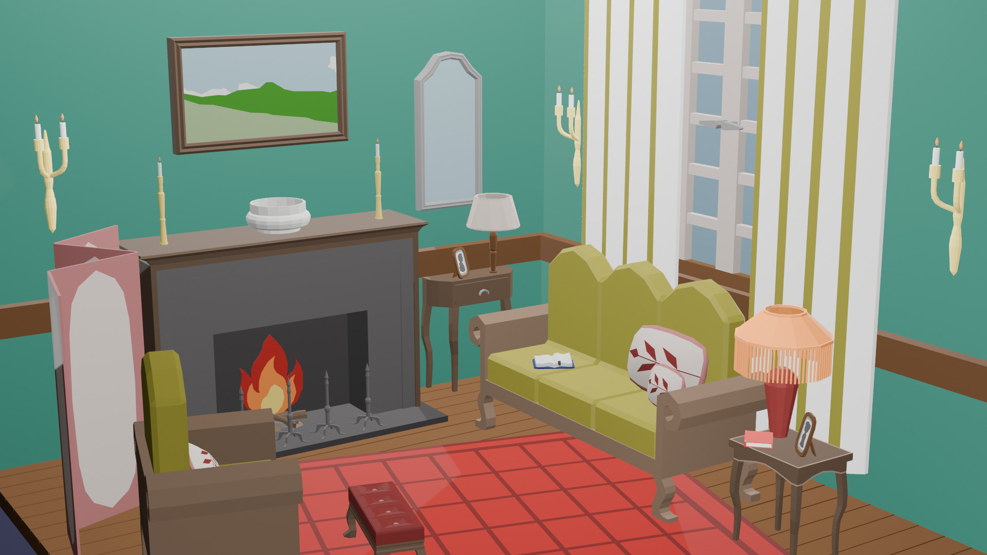 Low-Poly Living Room Interior Scene 3D Model Low-poly 3D model_4