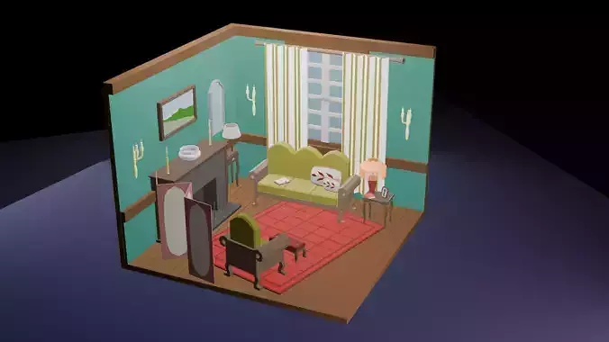 Low-Poly Living Room Interior Scene 3D Model Low-poly 3D model