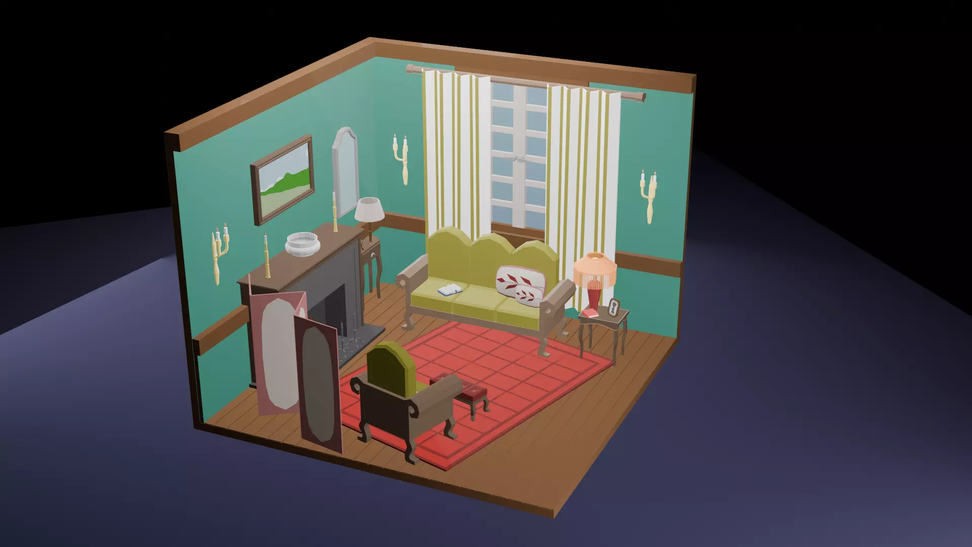 Low-Poly Living Room Interior Scene 3D Model Low-poly 3D model_0