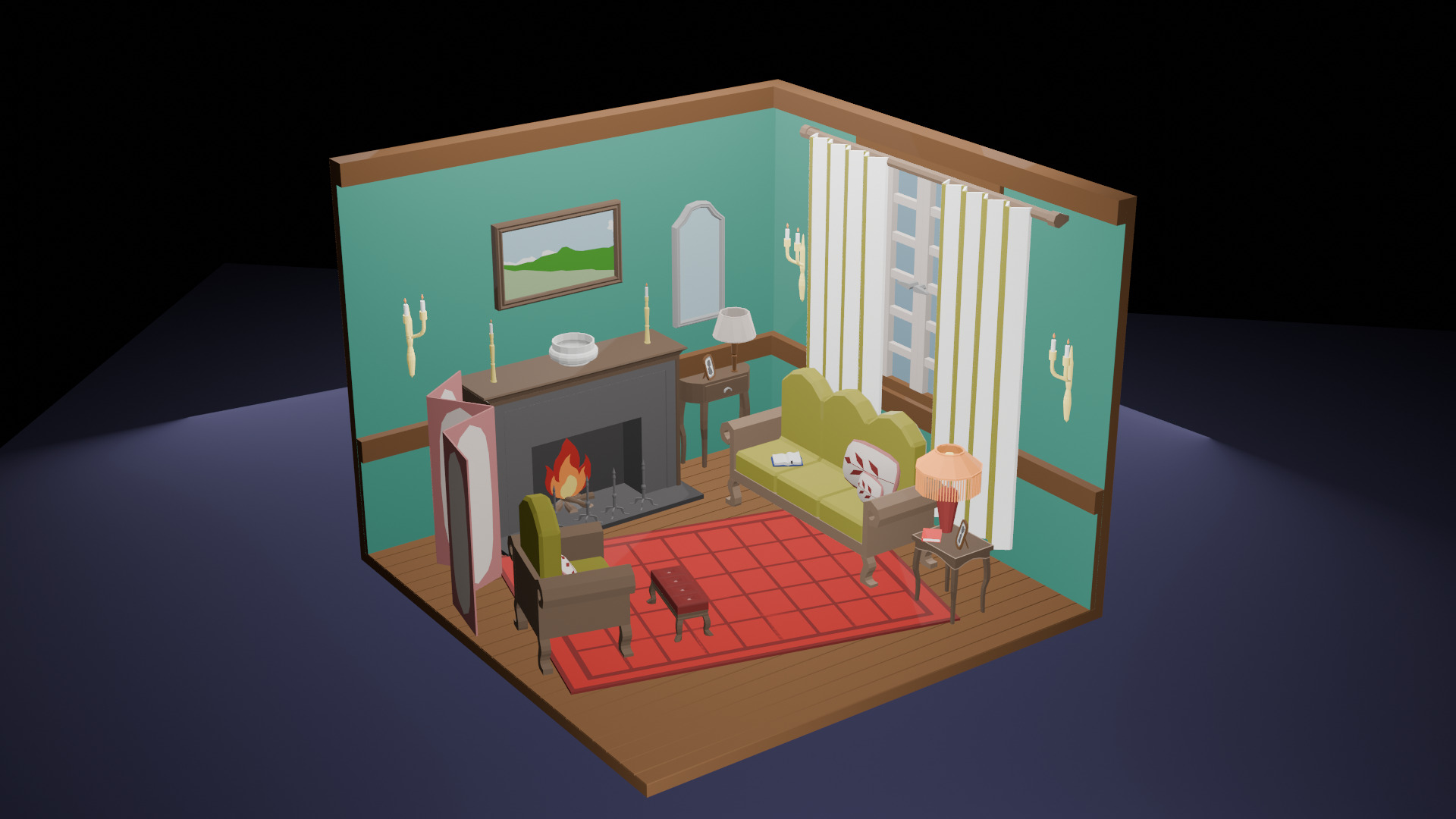 Low-Poly Living Room Interior Scene 3D Model Low-poly 3D model_1