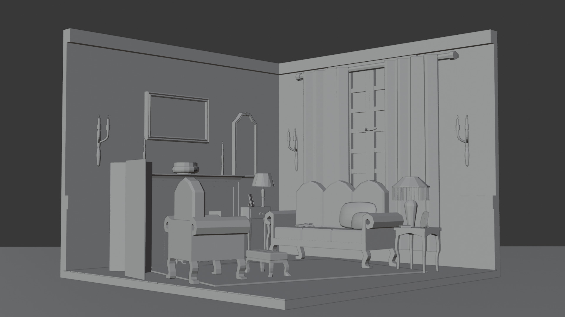 Low-Poly Living Room Interior Scene 3D Model Low-poly 3D model_6