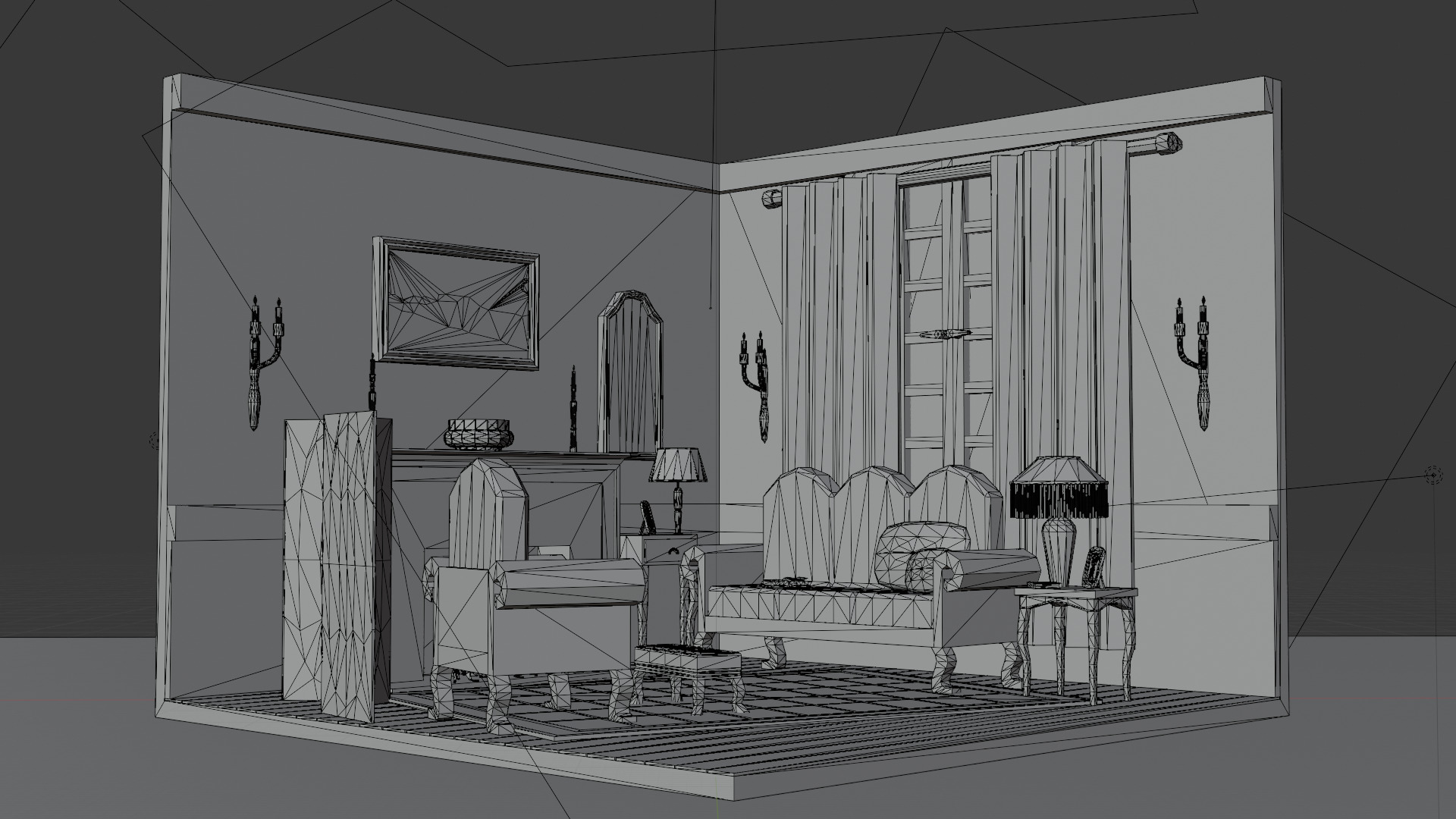 Low-Poly Living Room Interior Scene 3D Model Low-poly 3D model_7