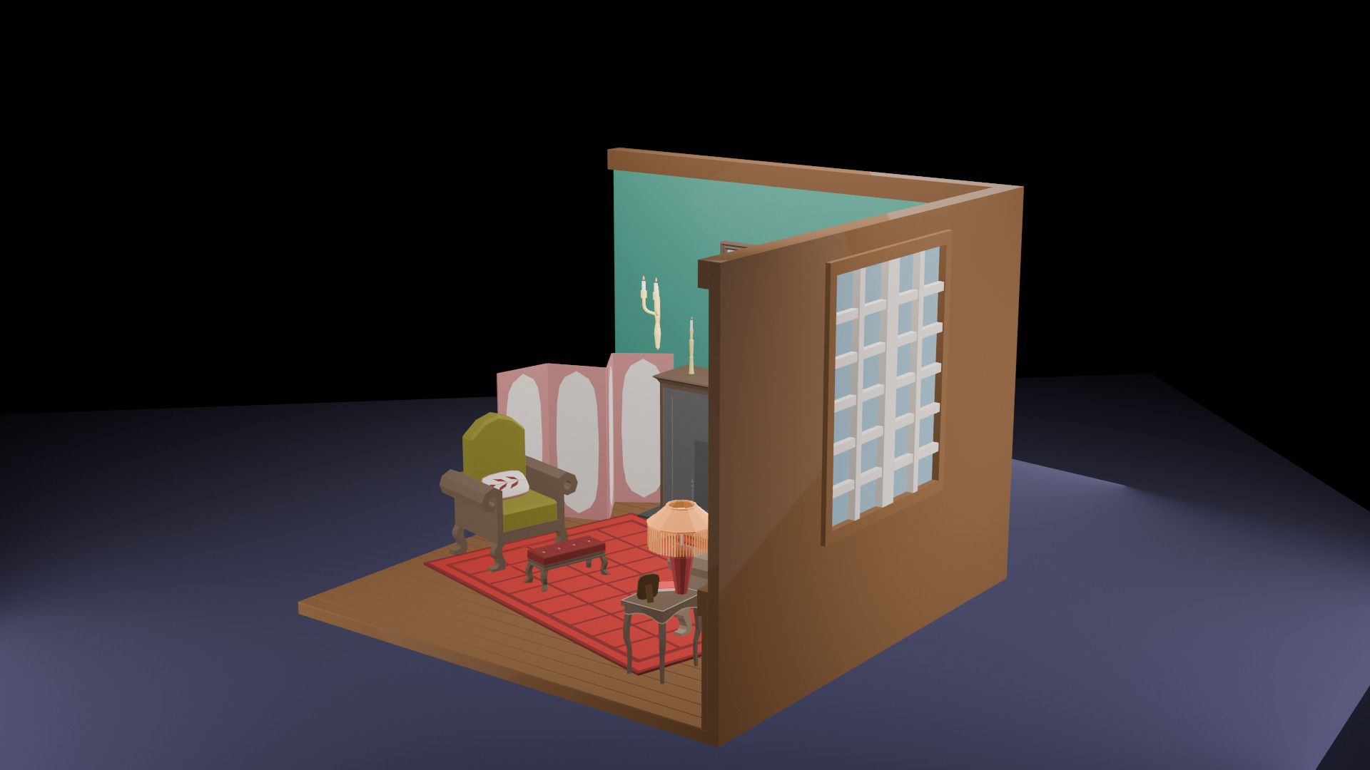 Low-Poly Living Room Interior Scene 3D Model Low-poly 3D model_2