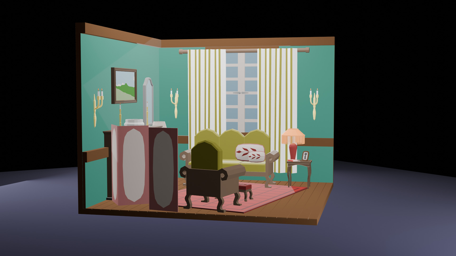 Low-Poly Living Room Interior Scene 3D Model Low-poly 3D model_3