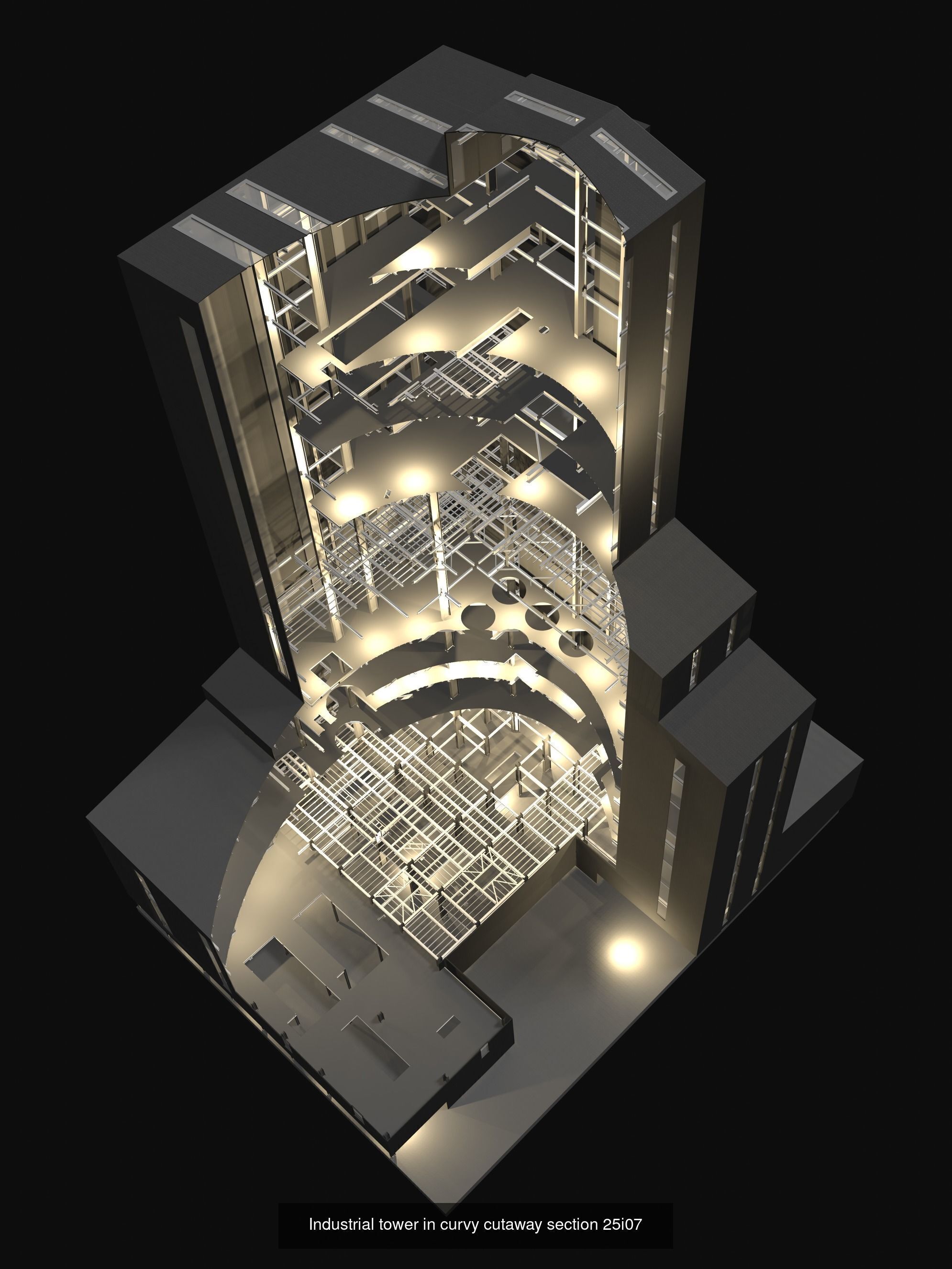 Buildings in cutaway section set 01 3D Model Collection_2