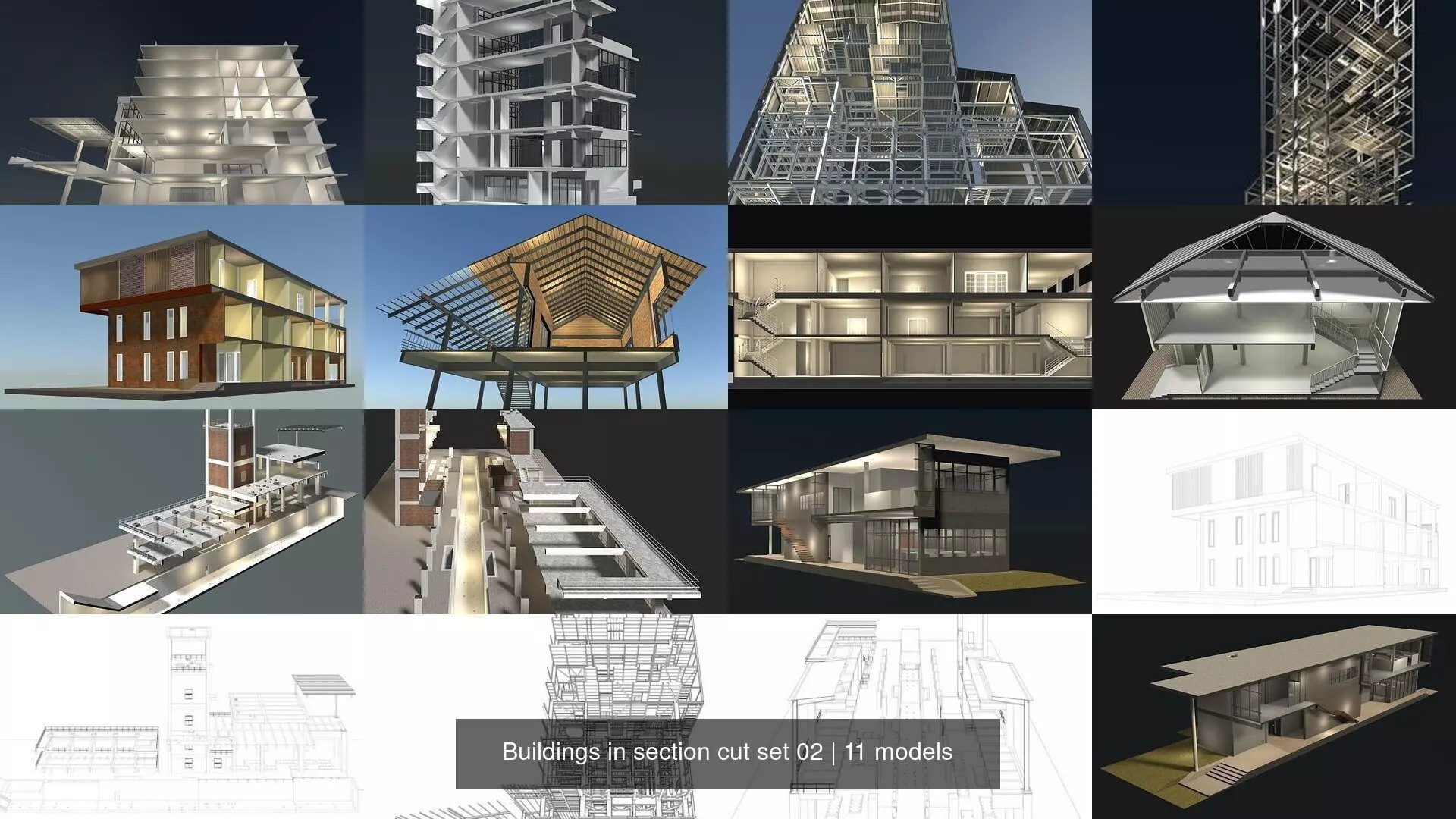 Buildings in section cut set 02 3D Model Collection_0
