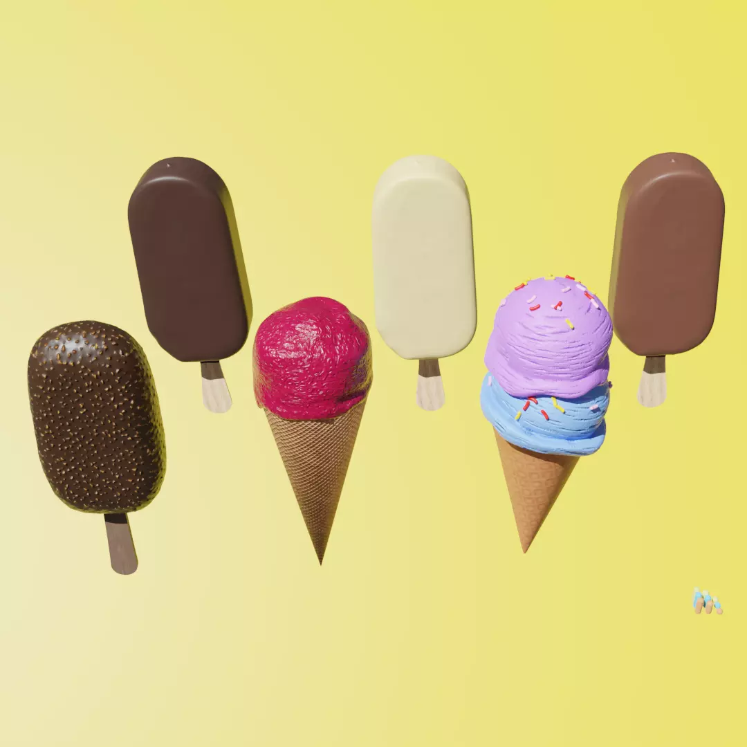 6 Realistic 3D Ice Cream Models Game and 3D Printing Ready Low-poly 3D model_0