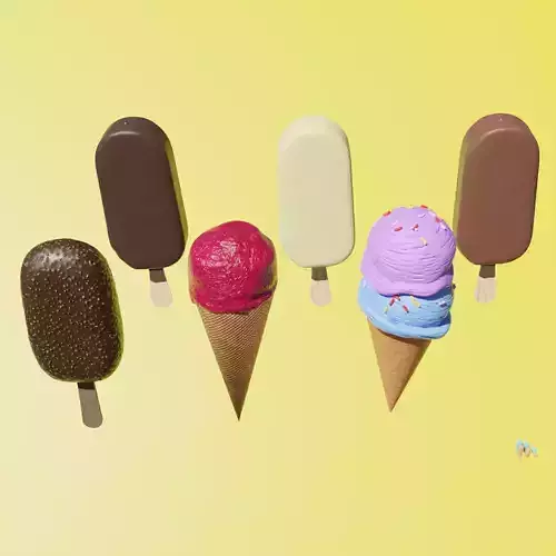 6 Realistic 3D Ice Cream Models Game and 3D Printing Ready