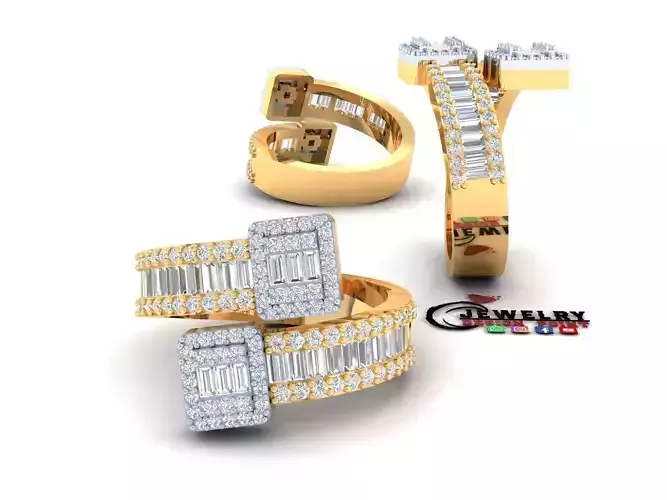 Custom Emerald Shape Baguettes  Diamond Ring - Cluster Rings