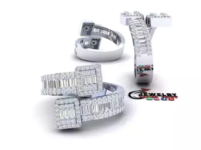 Custom Emerald Shape Baguettes  Diamond Ring - Cluster Rings