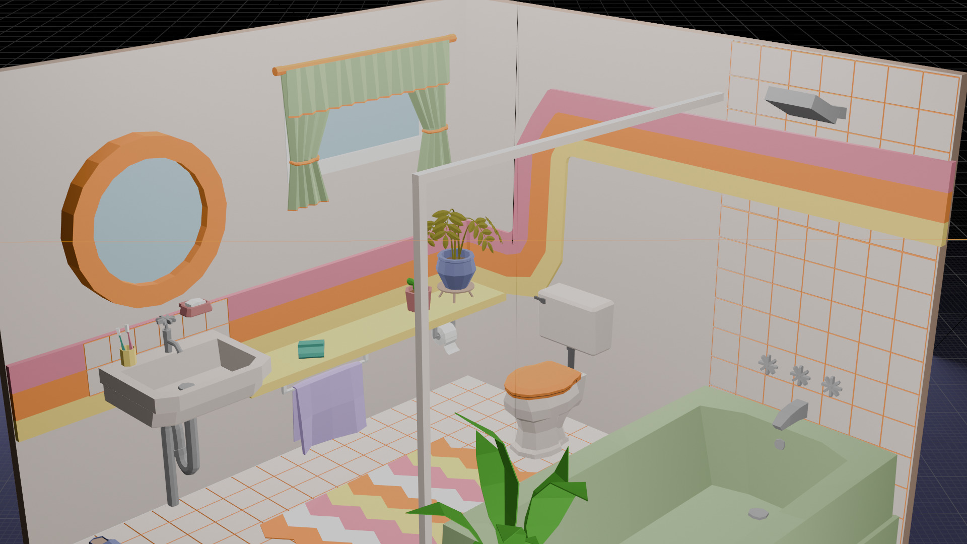 Low-Poly Retro Bathroom Interior Scene 3D Model Low-poly 3D model_4