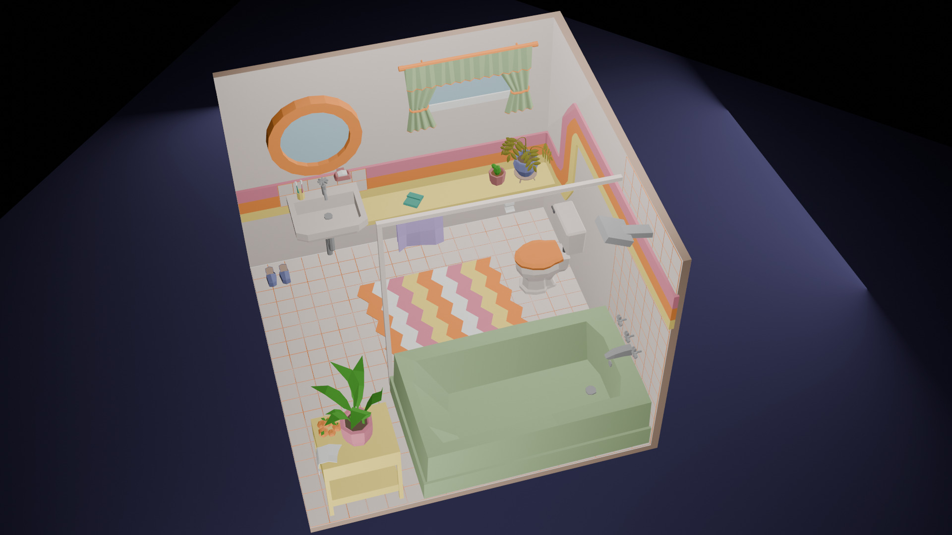 Low-Poly Retro Bathroom Interior Scene 3D Model Low-poly 3D model_2