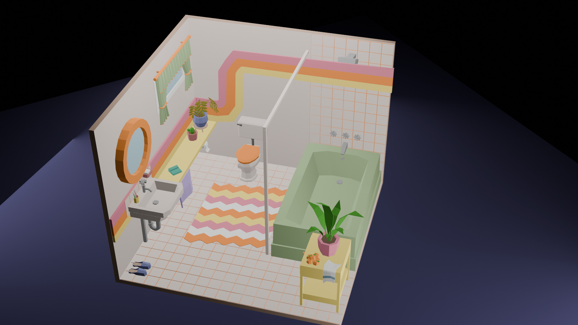 Low-Poly Retro Bathroom Interior Scene 3D Model Low-poly 3D model_1