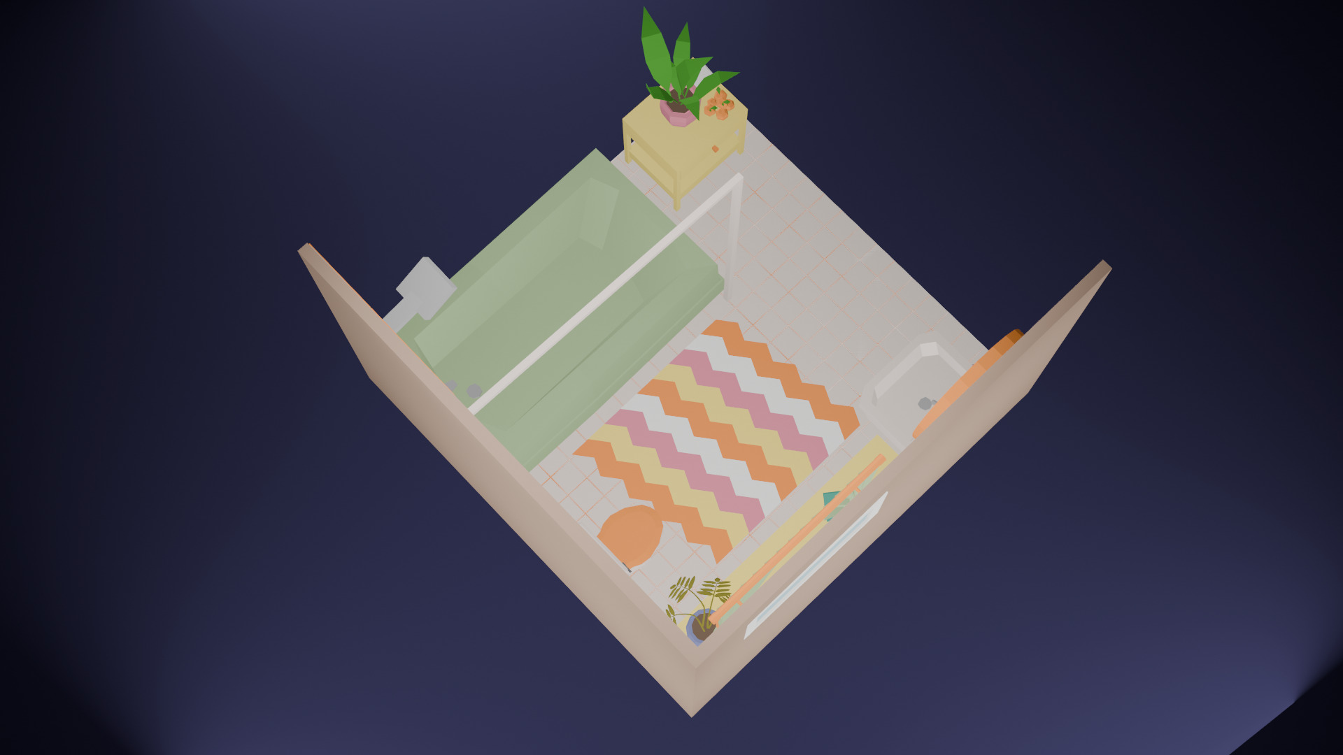 Low-Poly Retro Bathroom Interior Scene 3D Model Low-poly 3D model_3