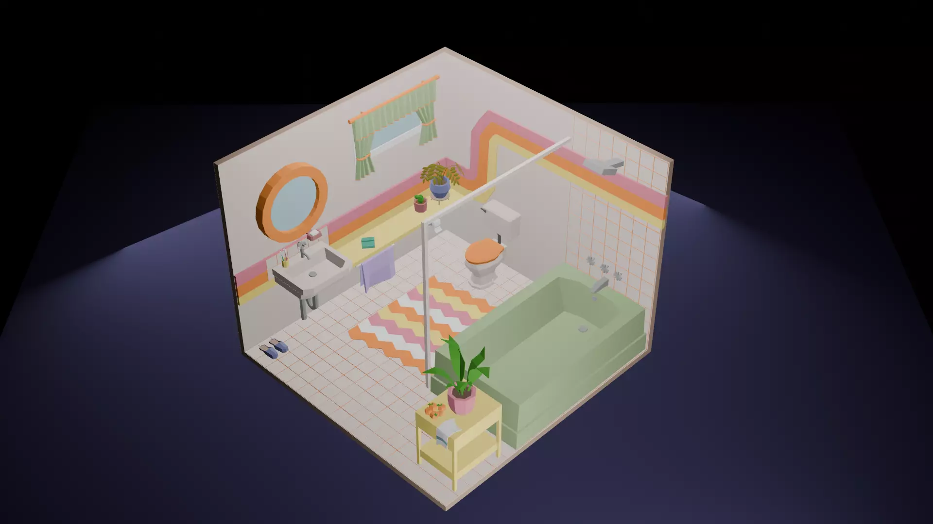 Low-Poly Retro Bathroom Interior Scene 3D Model Low-poly 3D model_0