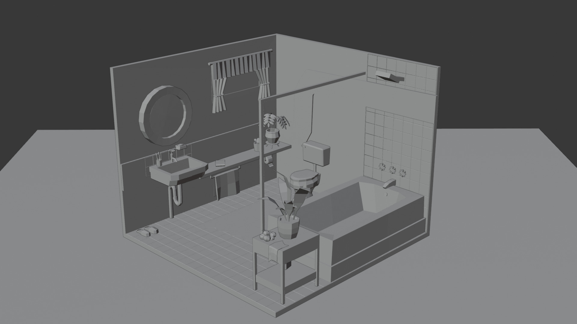 Low-Poly Retro Bathroom Interior Scene 3D Model Low-poly 3D model_5
