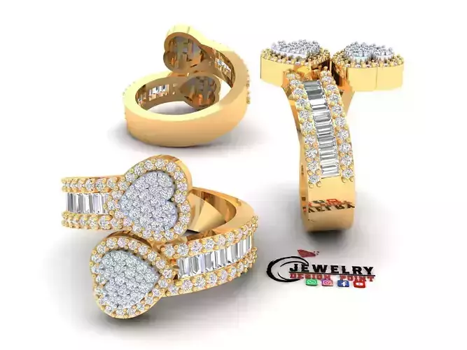 Custom Heart Shape Baguettes Diamond Ring - Cluster Rings