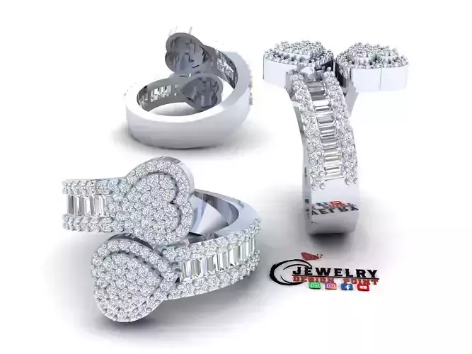 Custom Heart Shape Baguettes Diamond Ring - Cluster Rings