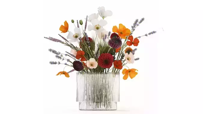 Bouquet Of Wild Flowers In A Vase Lavender Poppy 486