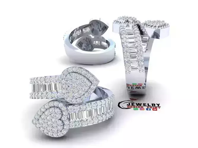 Custom Heart Shape Baguettes Diamond Ring - Cluster Rings