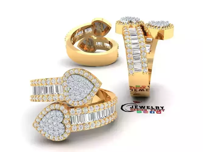 Custom Heart Shape Baguettes Diamond Ring - Cluster Rings