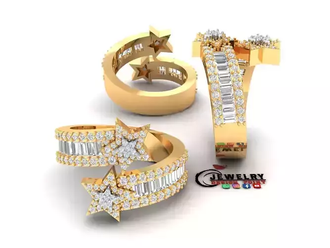 Custom Star Shape Baguettes Diamond Ring - Cluster Rings