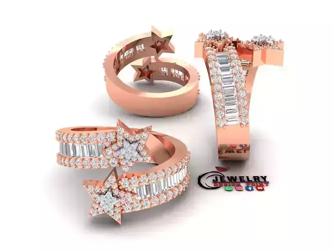 Custom Star Shape Baguettes Diamond Ring - Cluster Rings