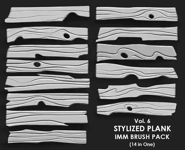 Stylized Wooden Plank IMM Brush Pack 14 in One Vol 6