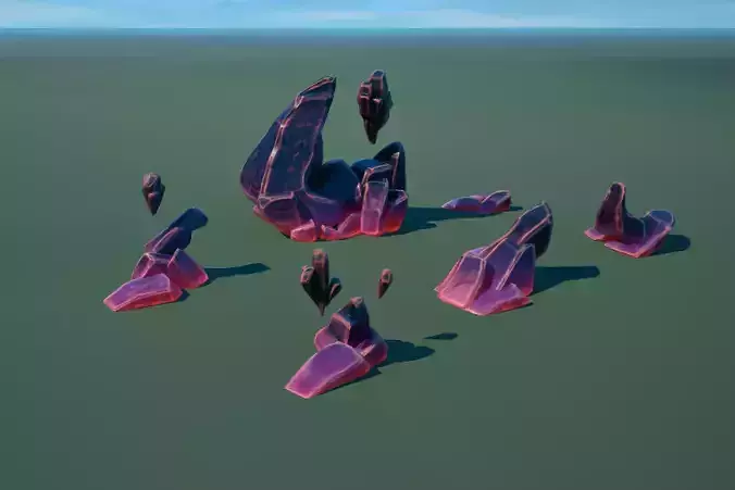 Modular Asset Pack of  Stylized Crystalized Dark Rocks