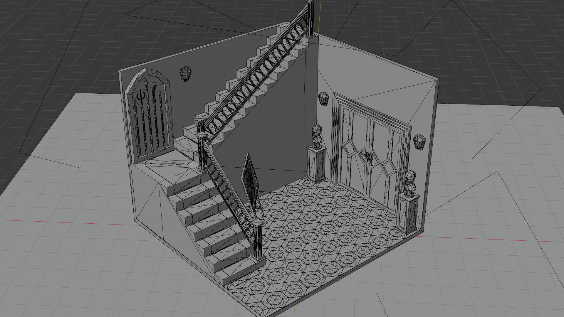 Low-Poly Grand Entrance Hallway Scene 3D Model for Architectural Low-poly 3D model_8