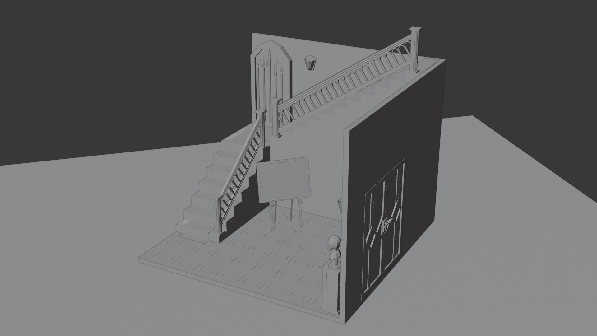 Low-Poly Grand Entrance Hallway Scene 3D Model for Architectural Low-poly 3D model_7