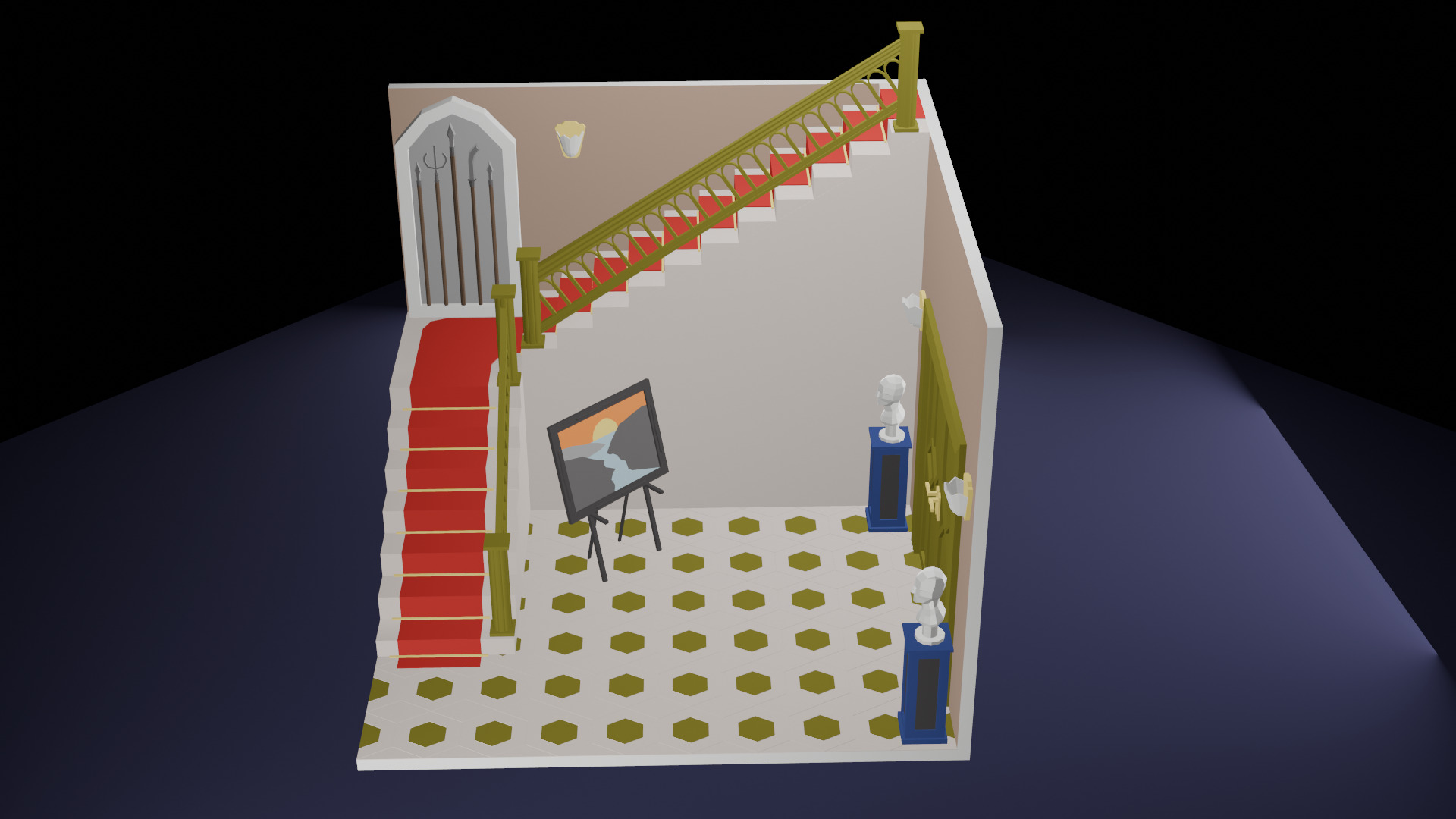 Low-Poly Grand Entrance Hallway Scene 3D Model for Architectural Low-poly 3D model_1