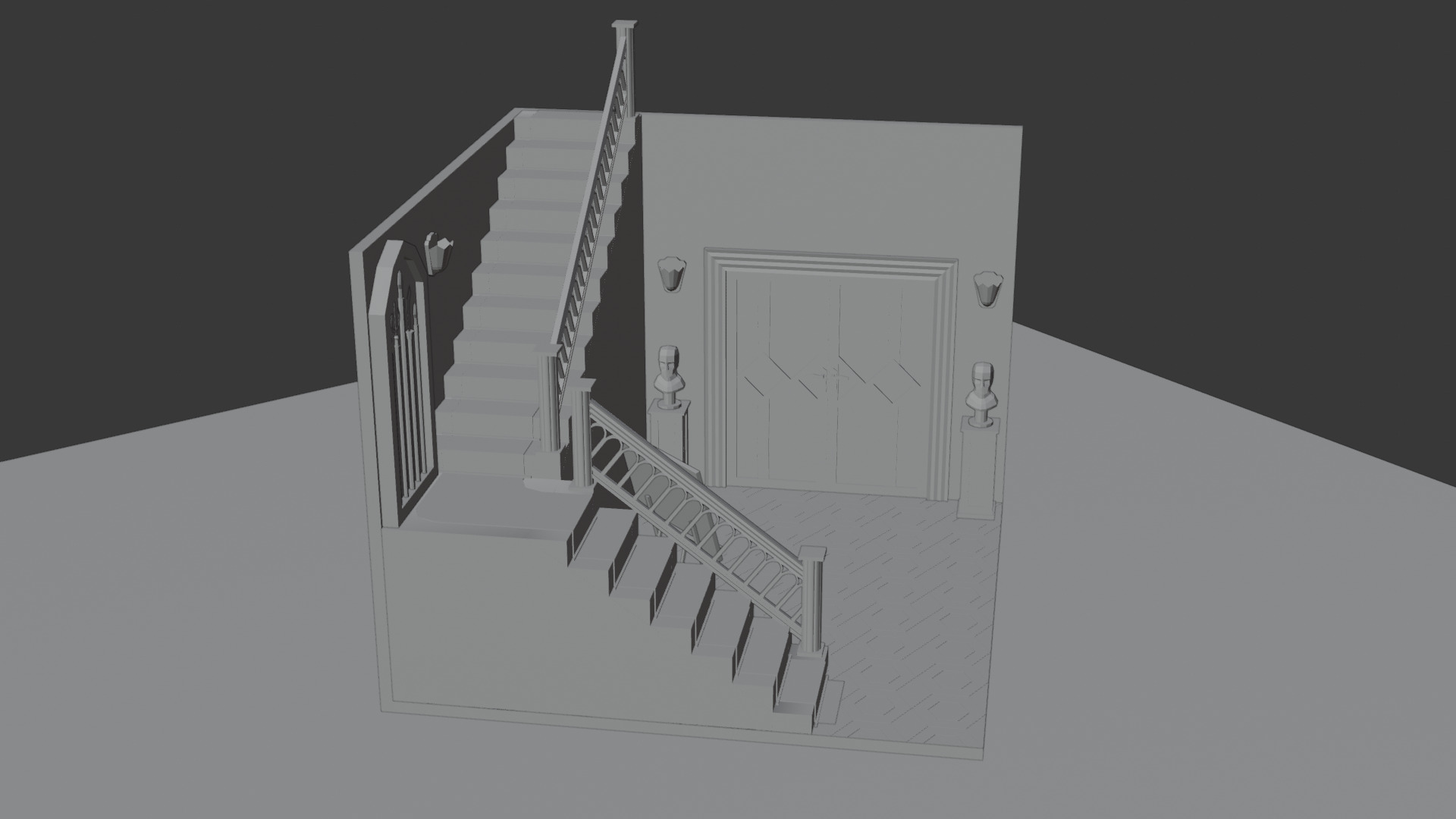 Low-Poly Grand Entrance Hallway Scene 3D Model for Architectural Low-poly 3D model_6