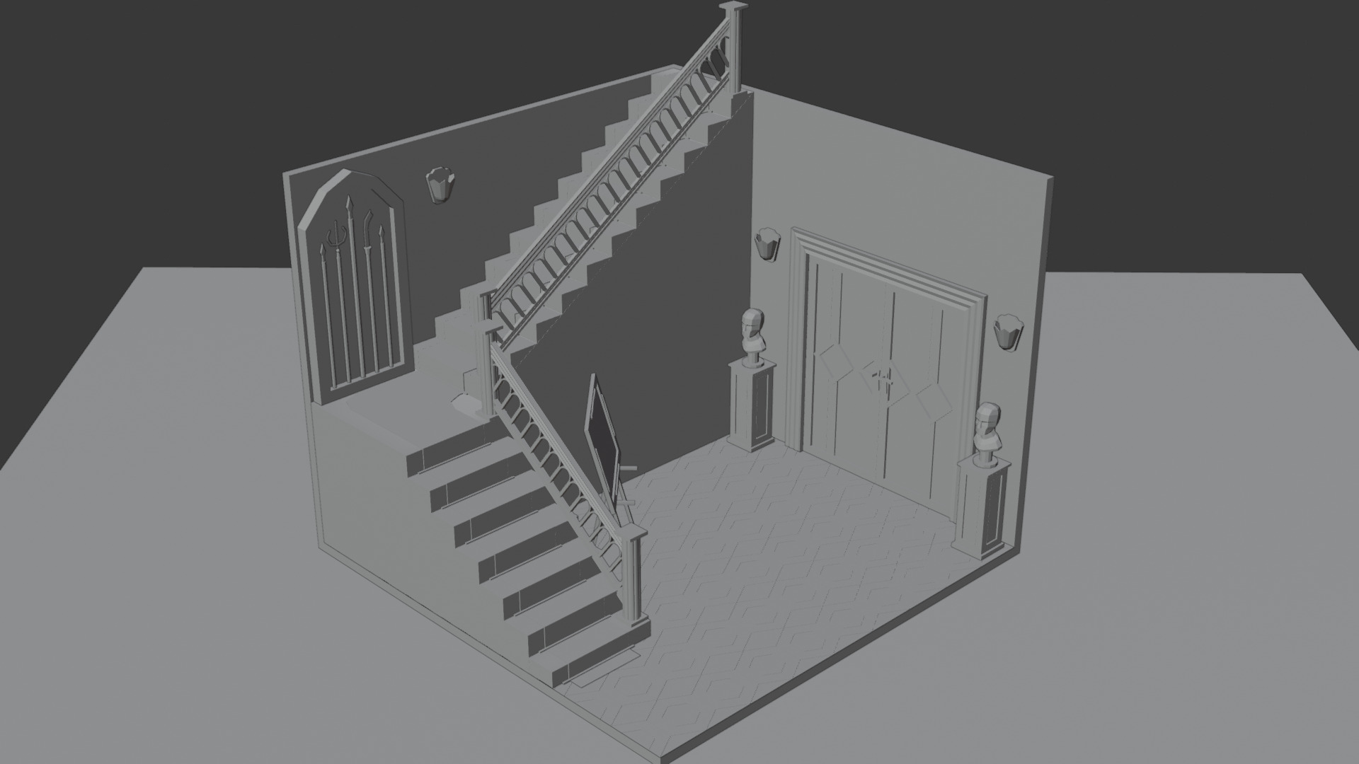 Low-Poly Grand Entrance Hallway Scene 3D Model for Architectural Low-poly 3D model_5